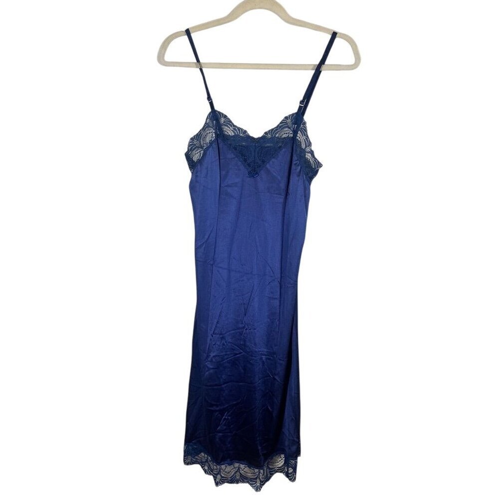Vintage Floral Lace Lingerie Slip Dress Blue 32‎ Sexy Feminine 60s Delicate Chic